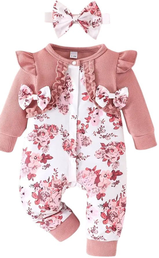Floral Jumpsuit w/bow 2 Pc set|5756