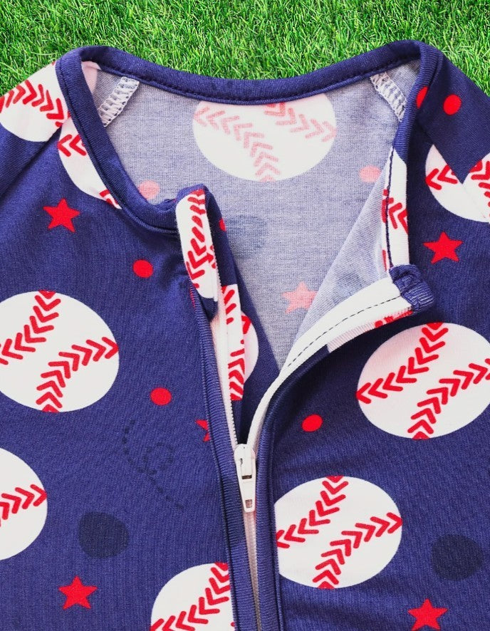 Baseball Dark Blue Bamboo Infant Sleeper|5990