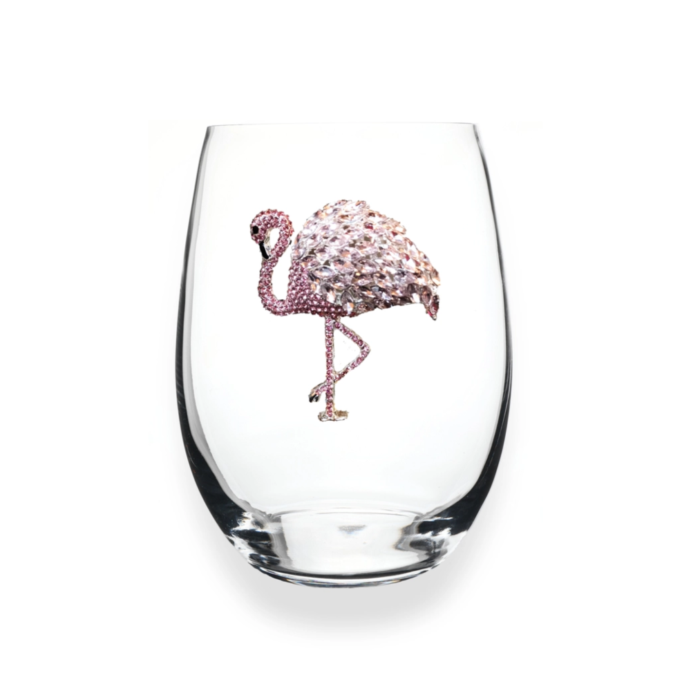 Flamingo Jeweled Stemless Wine Glass|5559
