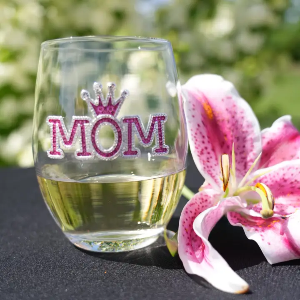 Mom Jeweled Stemless Wine Glass|5566