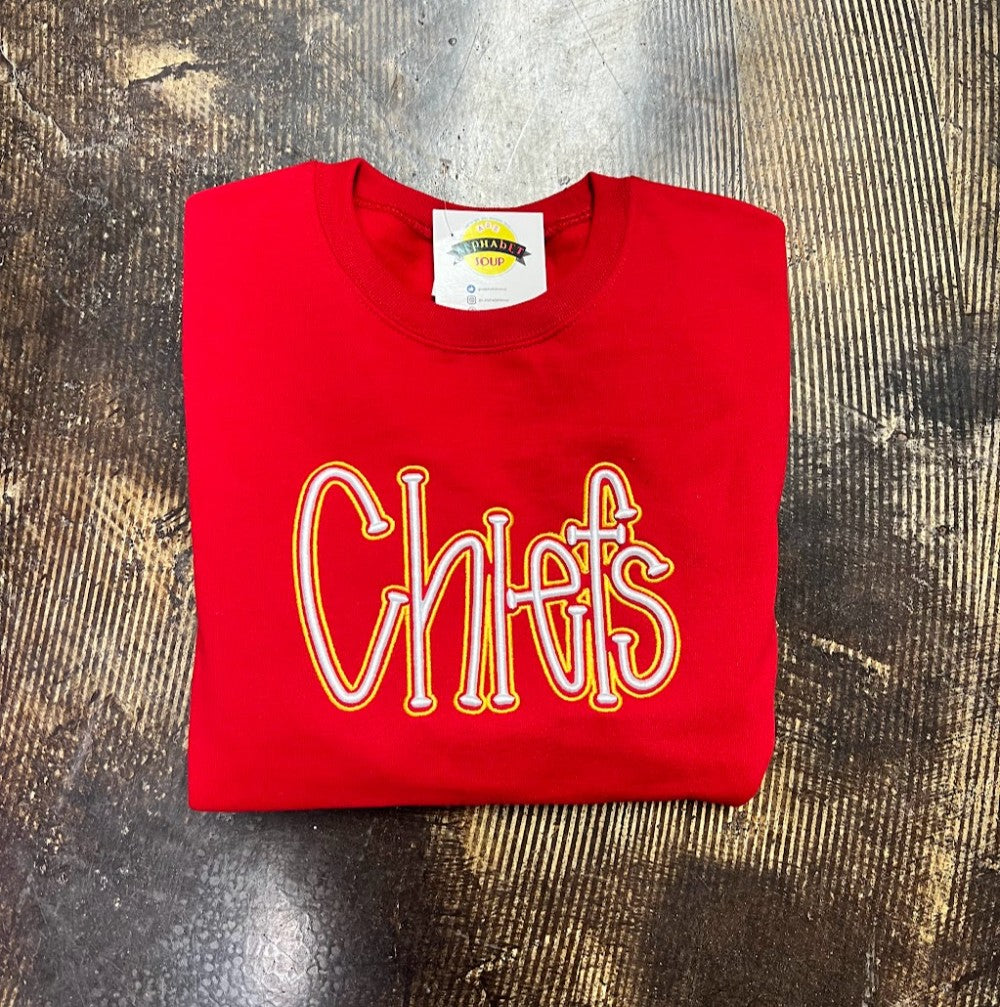 3D Embroidered Chiefs with outline Crew - Red|347