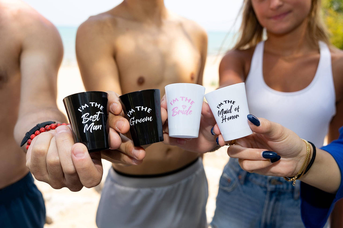 Shot Glasses: 2 - I'm the - Bride (White/Pink) & Groom Pack