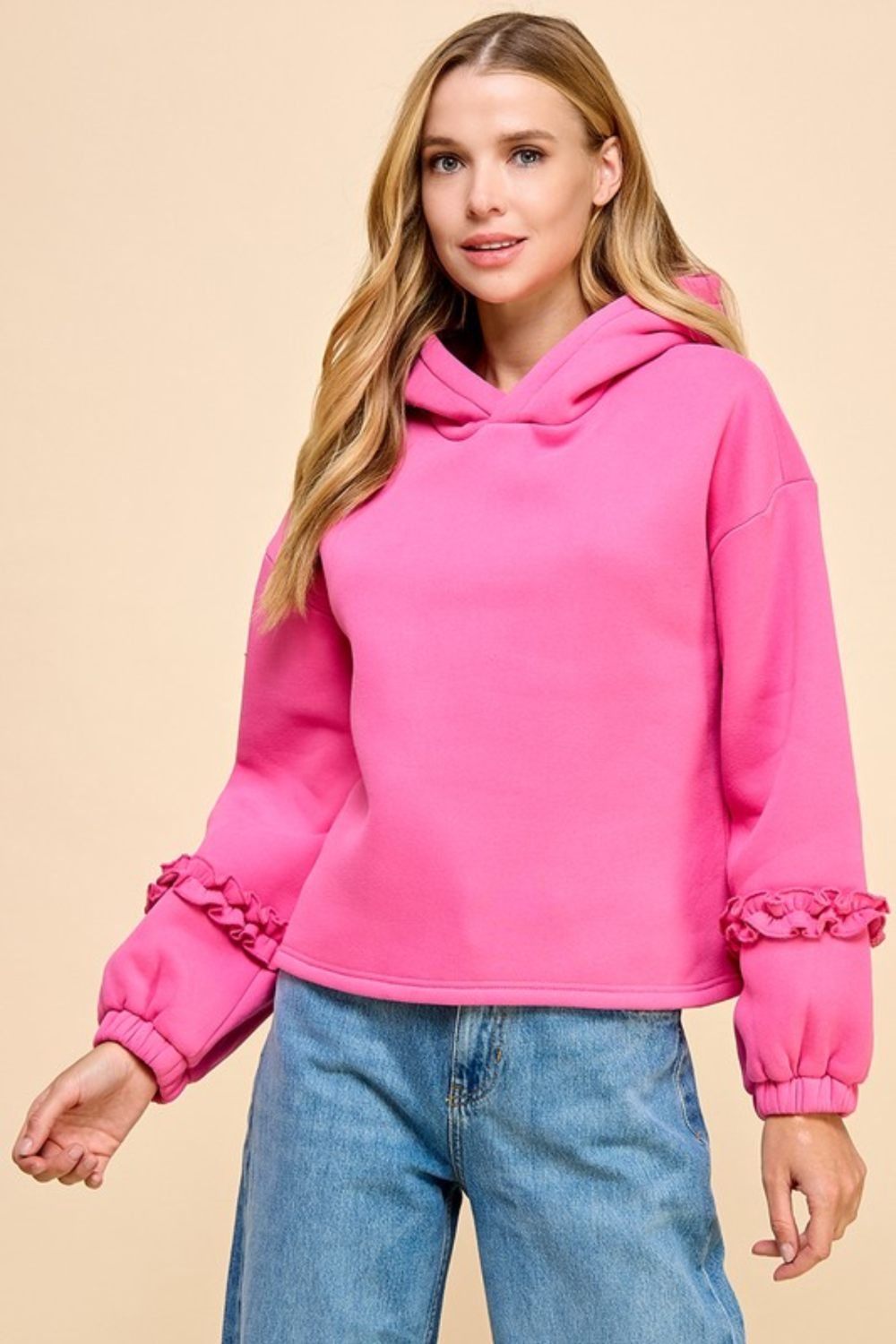 Cutesy In Pink Ruffle Hoodie|6144