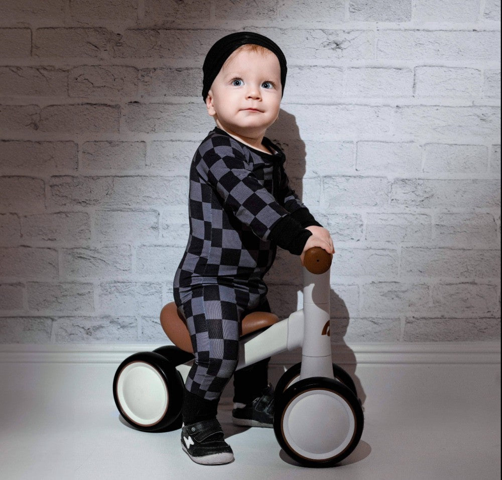 Eclipse kids- Charcoal Checkers - Long Sleeve Zipper Romper|5565