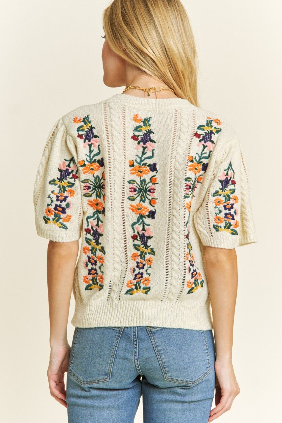 Floral Embroidery Pullover|5574