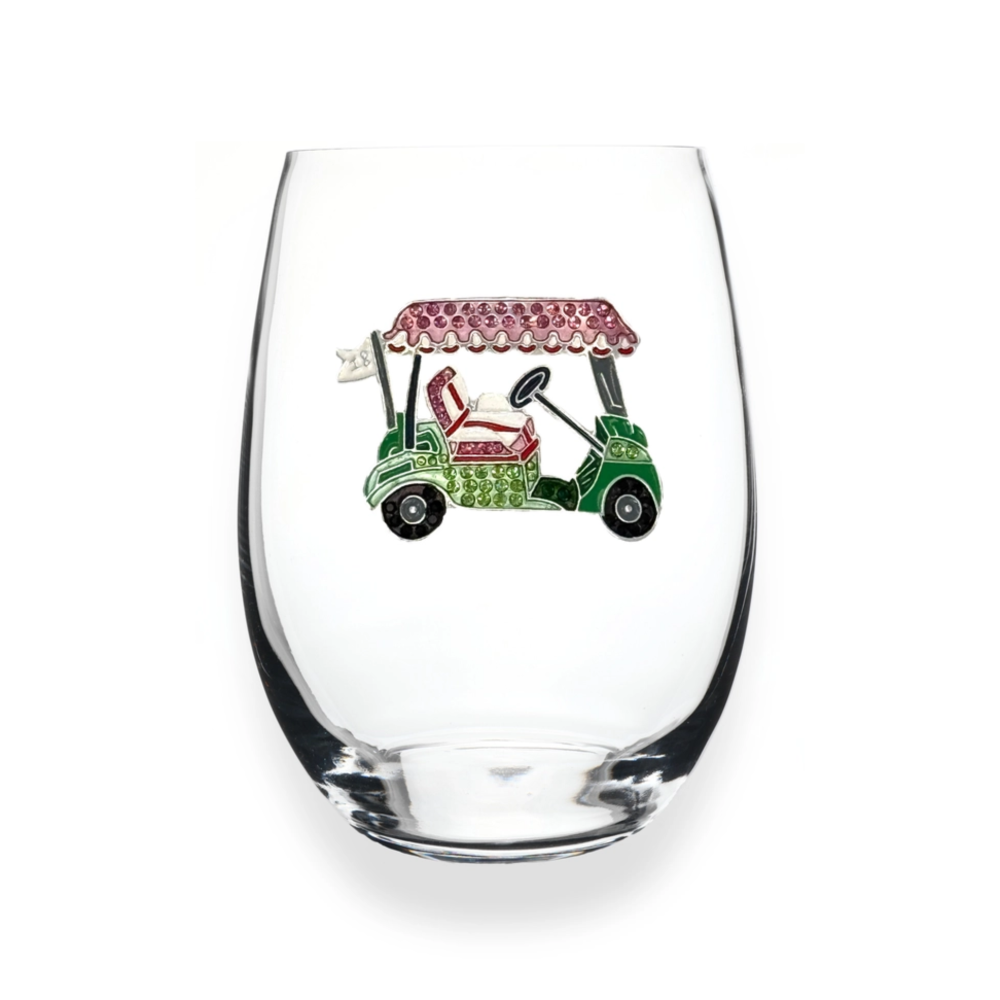 Golf Cart Jeweled Stemless Wine Glass|5568