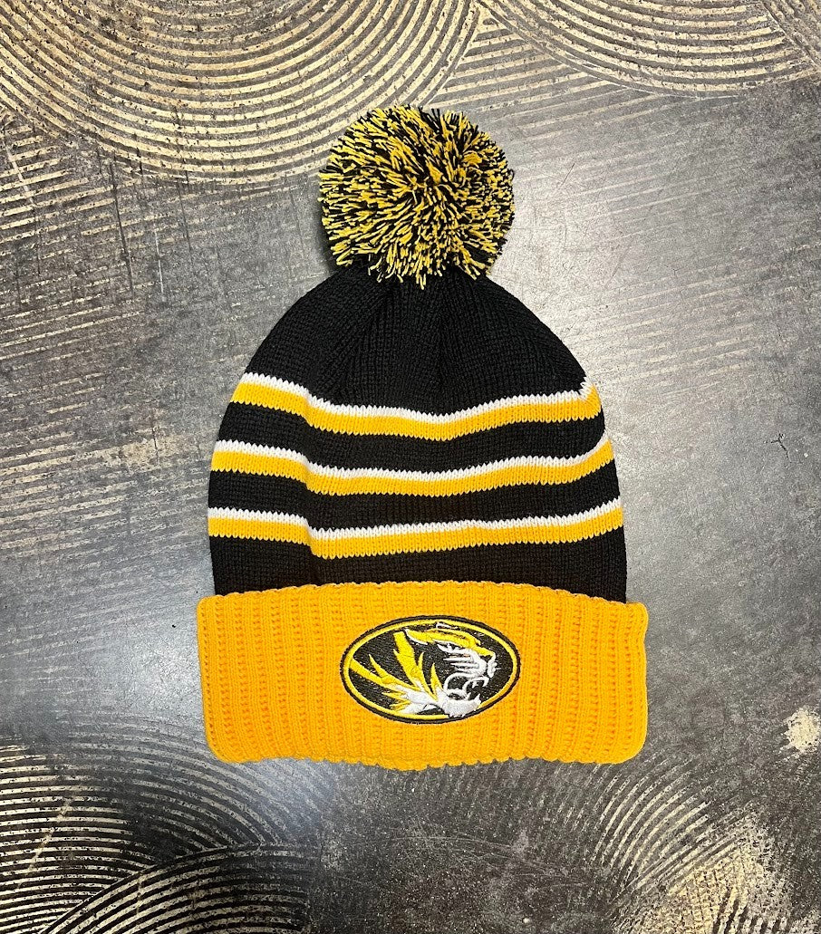 Mizzou Striped Pom Knit Beanie|8157