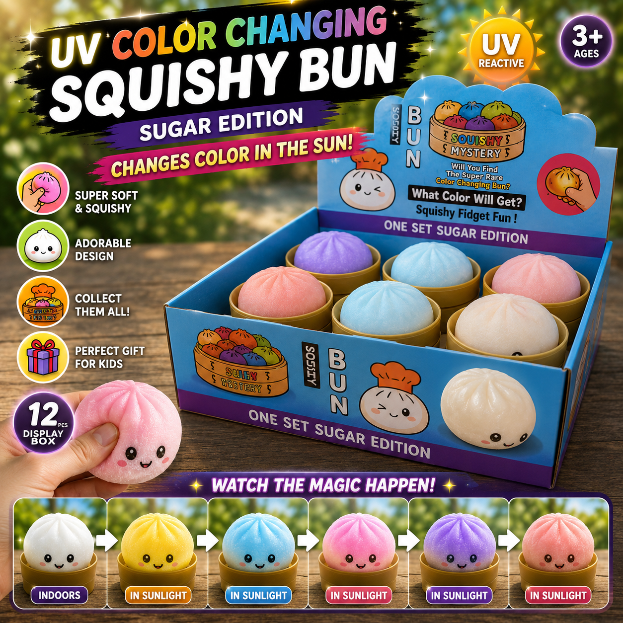 UV Color Changing Squishy dumpling Bun Sugar Edition | Sun