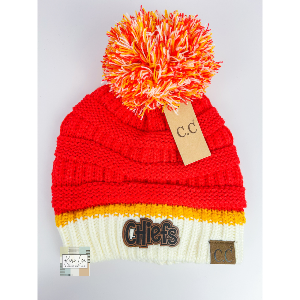 KC Inspired CC Beanie (Chiefs Patch) with Pom|8448