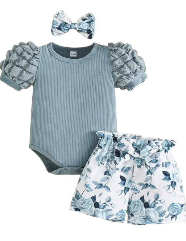 Bubble Sleeve Shorts 3 Pc Set|5635