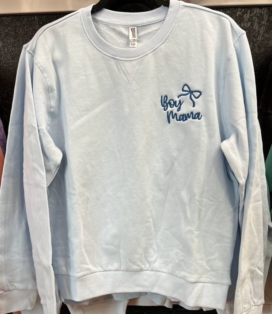 Boy Mama Bow baby blue crewneck|5137