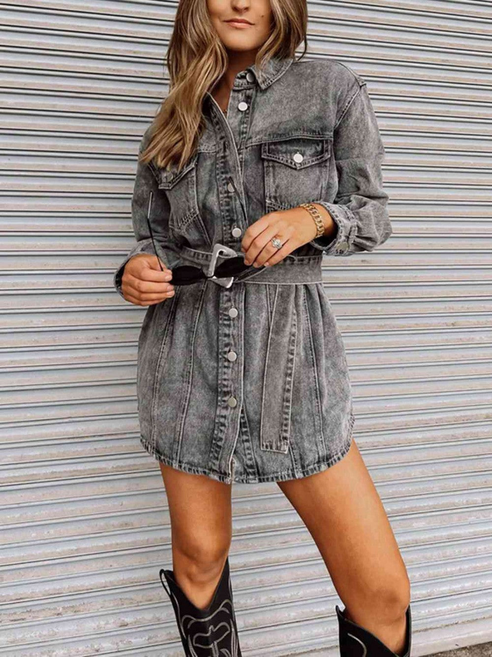 Long Sleeve Denim Dress|7932