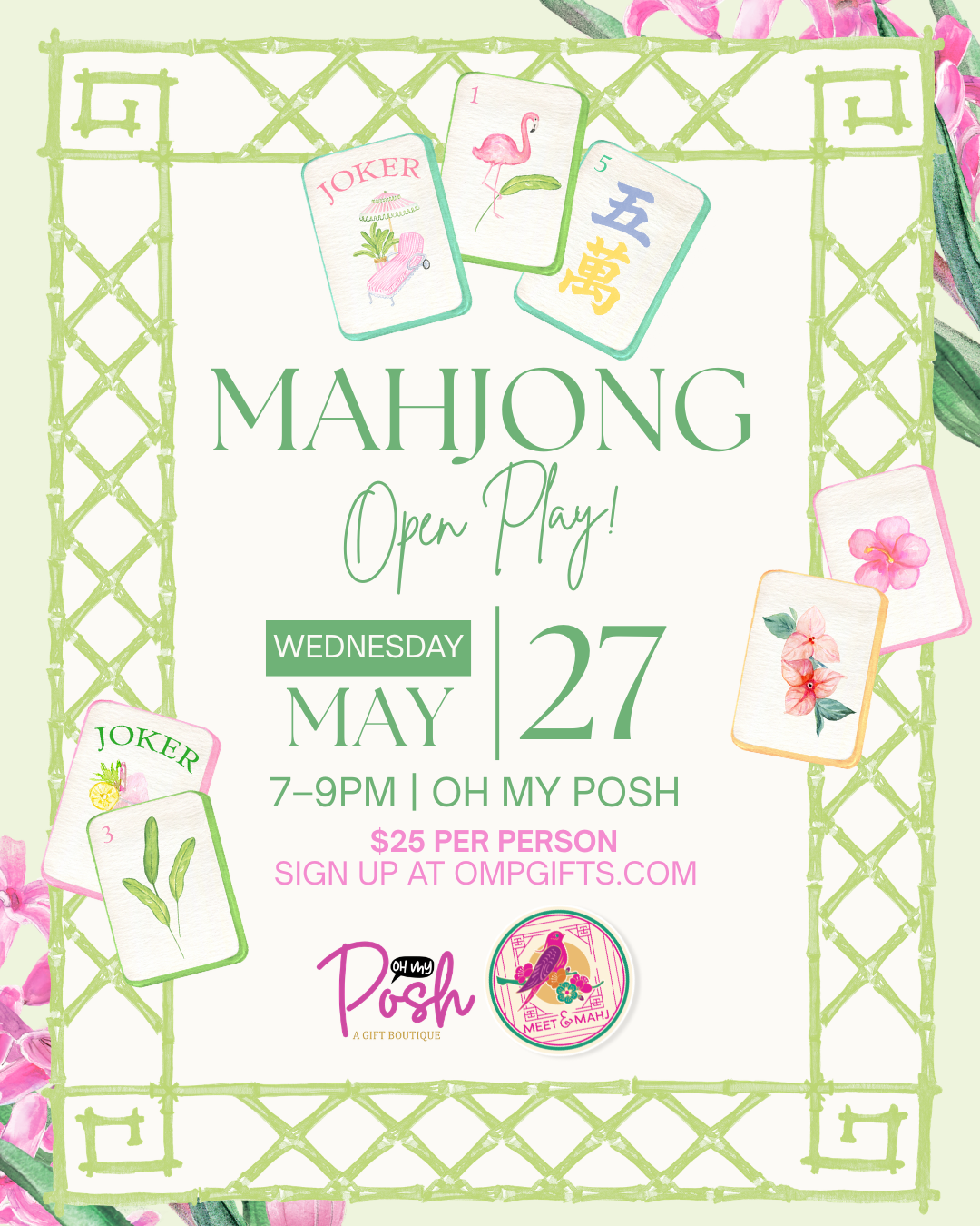 Mahjong -Open Play-May 27th- 7pm-9pm