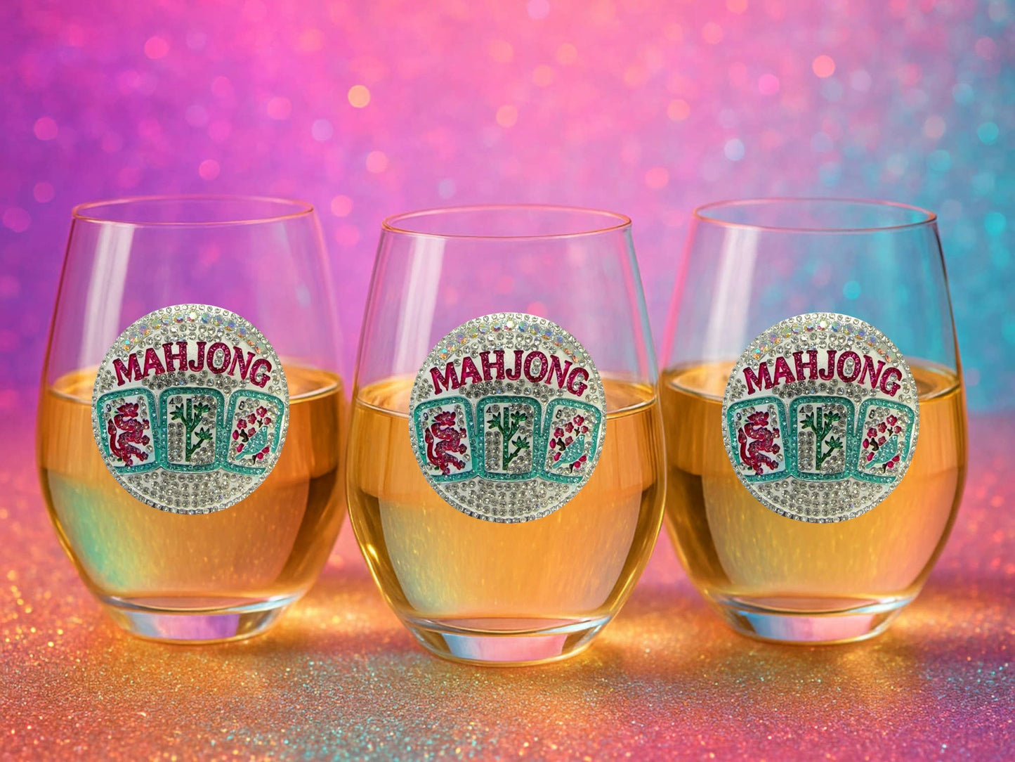 Mahjong Stemless Jeweled Wine Glass