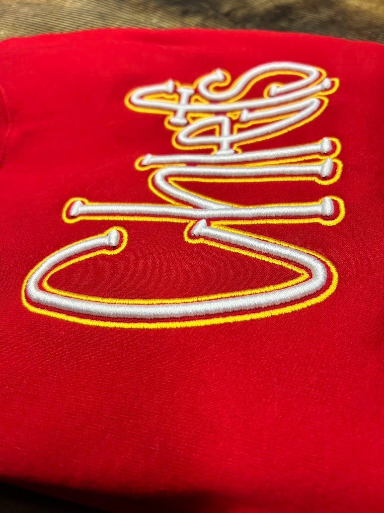 3D Embroidered Chiefs with outline Crew - Red|348