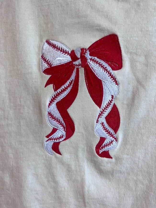 Cropped Baseball Bow embroidered tee|9232