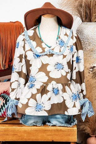 Floral Tie-Sleeve Blouse|5584