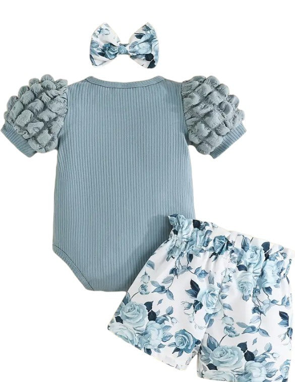 Bubble Sleeve Shorts 3 Pc Set|5634