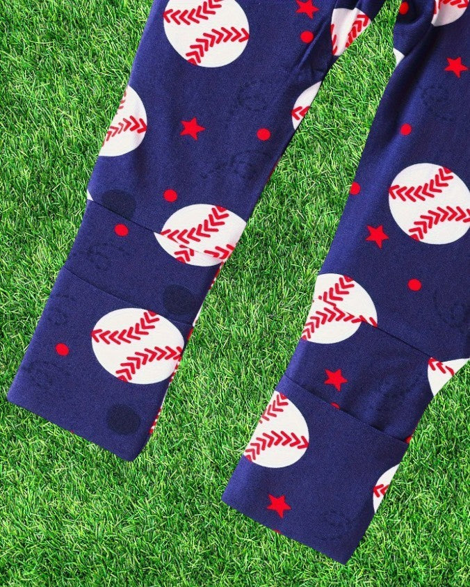 Baseball Dark Blue Bamboo Infant Sleeper|5987