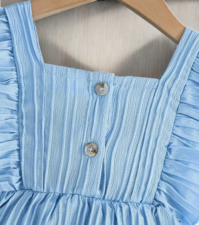 Ruffle Tiered Skirt Dress - Blue|5554