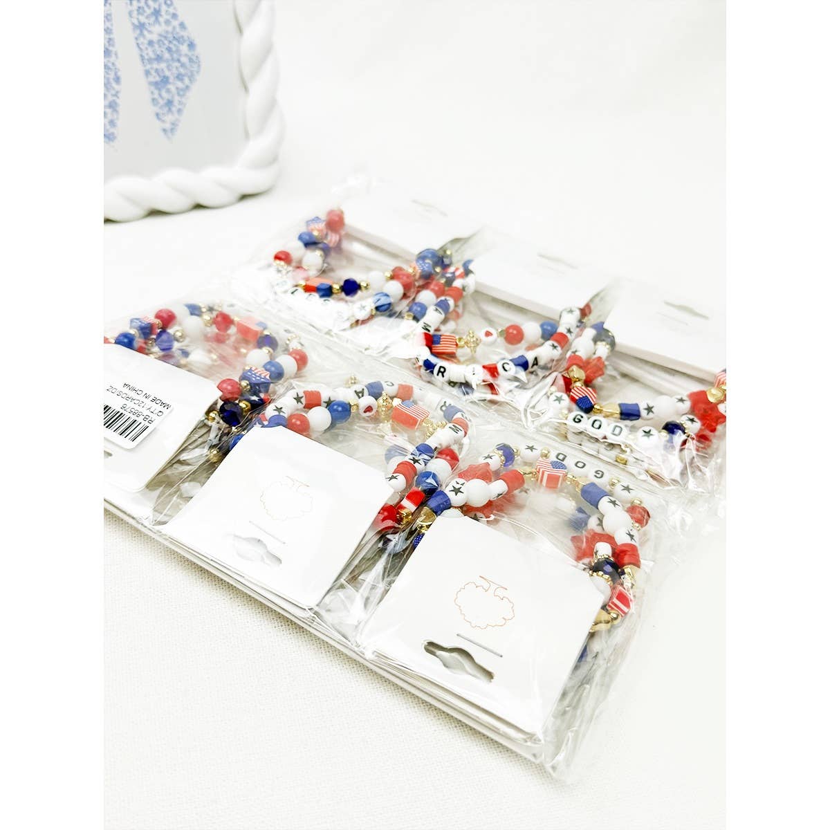GOD BLESS AMERICA Mix Beaded Stretch USA Bracelet