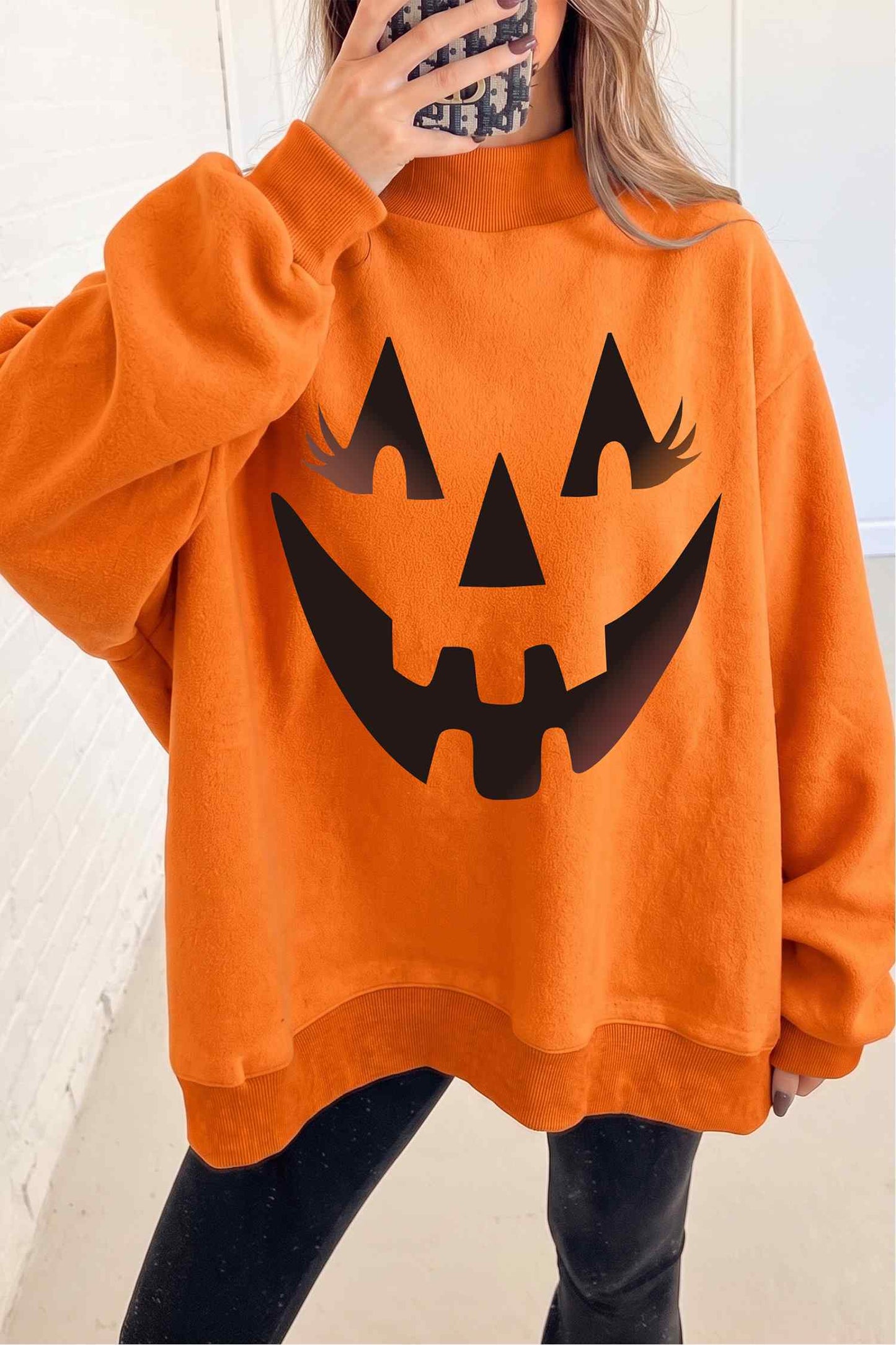 SPOOKY Halloween Print Mock Neck Reversible Sweatshirt(S-XL)