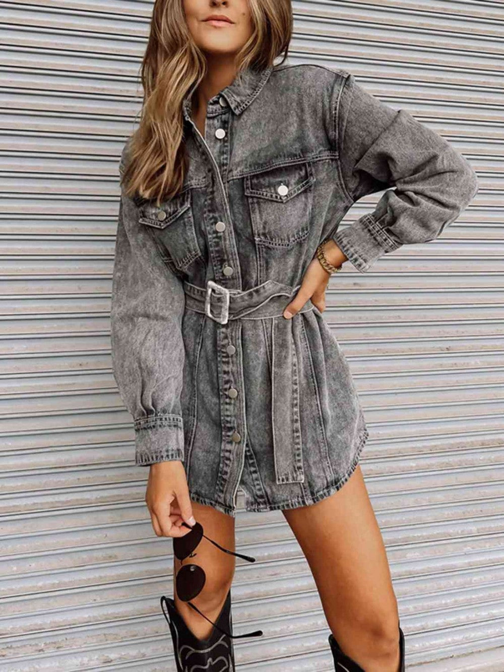Long Sleeve Denim Dress|7931