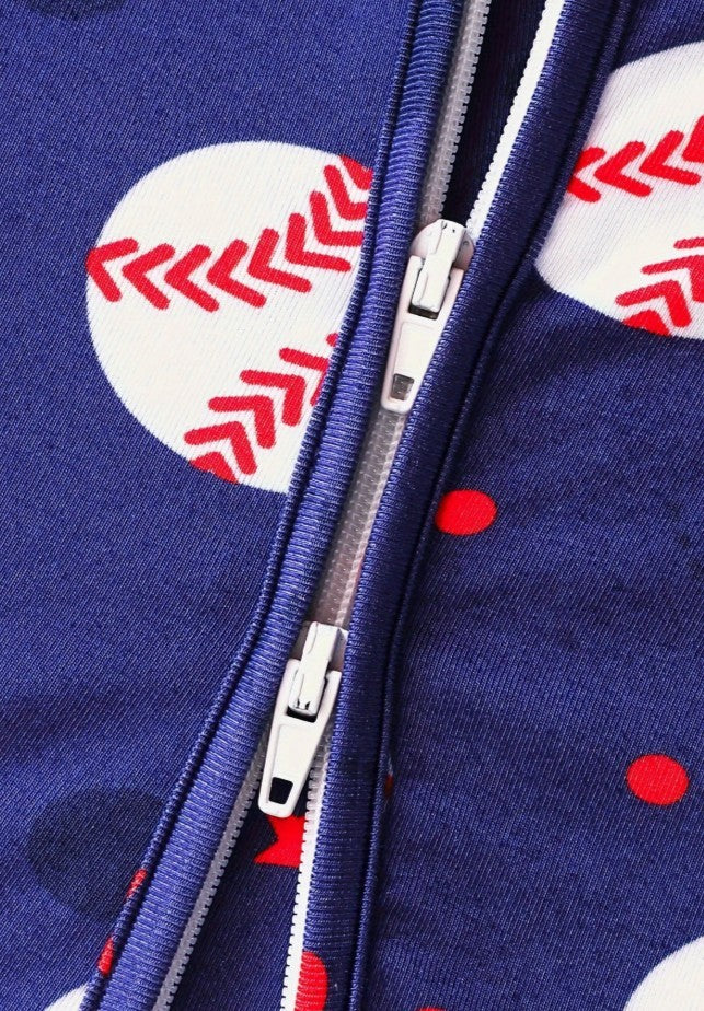 Baseball Dark Blue Bamboo Infant Sleeper|5992