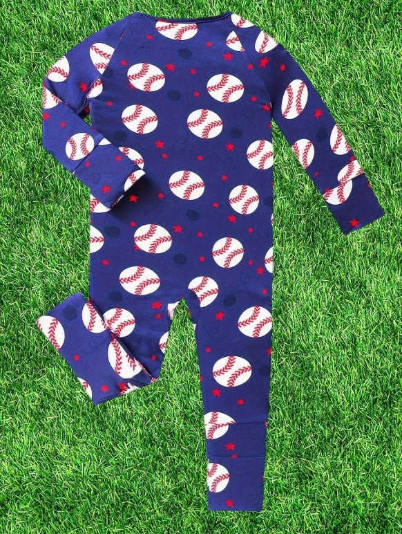 Baseball Dark Blue Bamboo Infant Sleeper|5986
