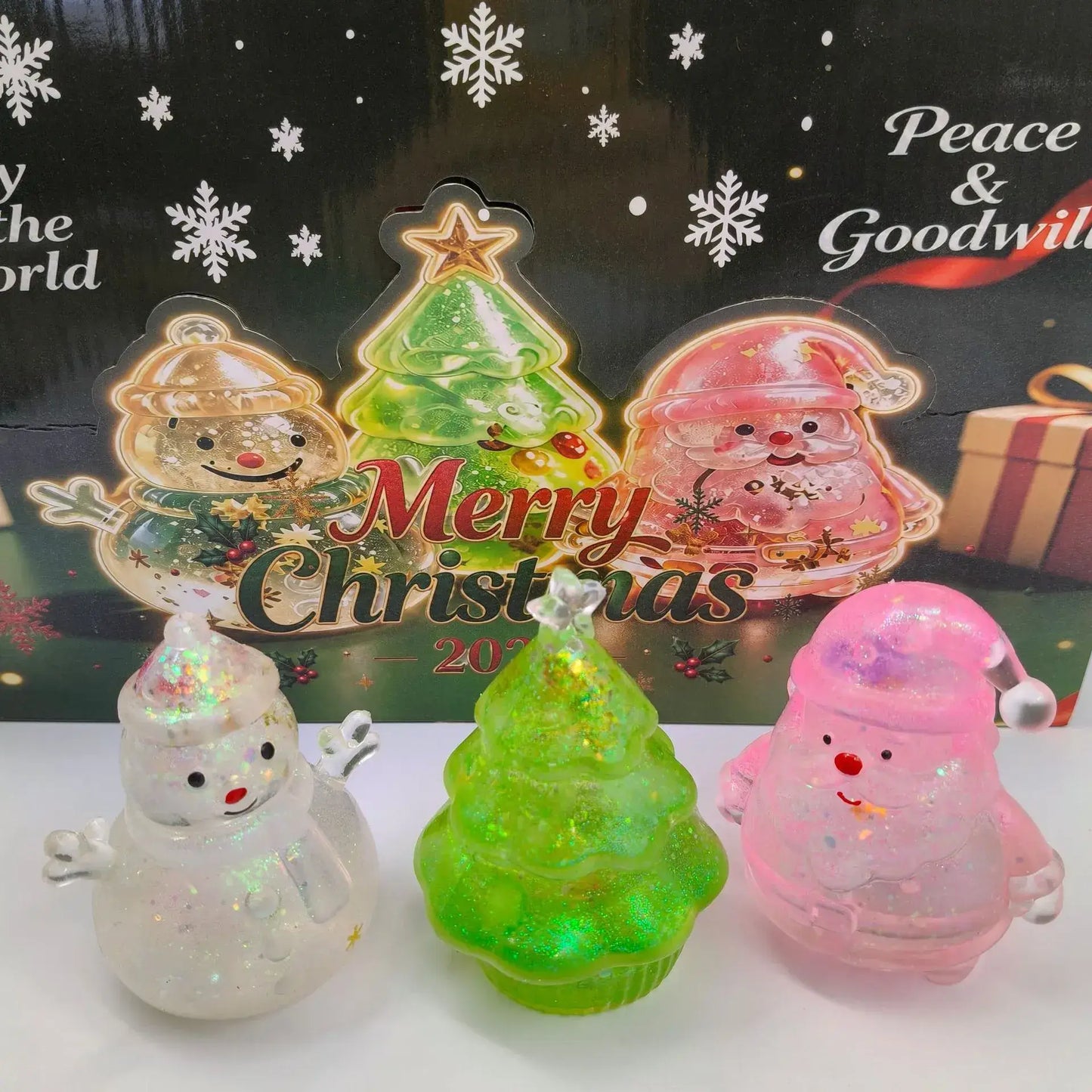 Glitter Christmas Squishy Toys Santa Snowman Tree Stress Relief