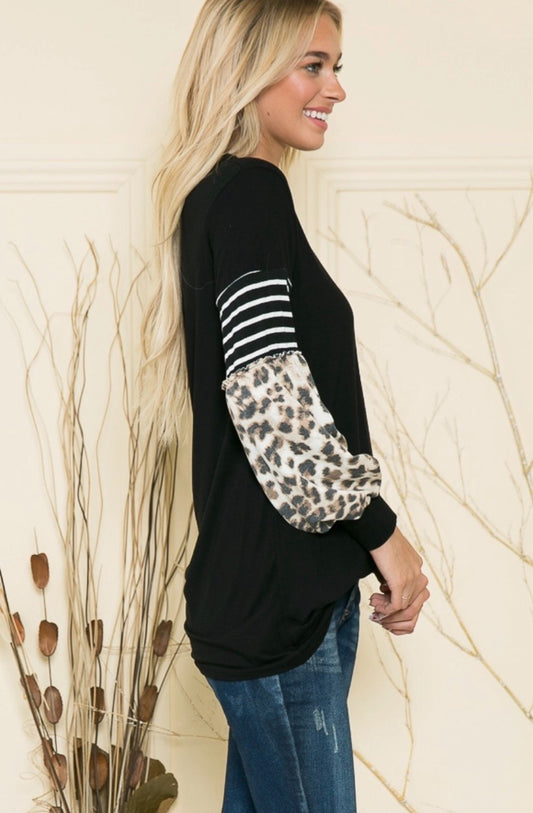 Animal Print/Stripe Sleeve Tunic|489