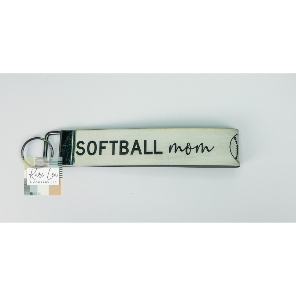Leather Wristlet - Softball Mom (White)|8434