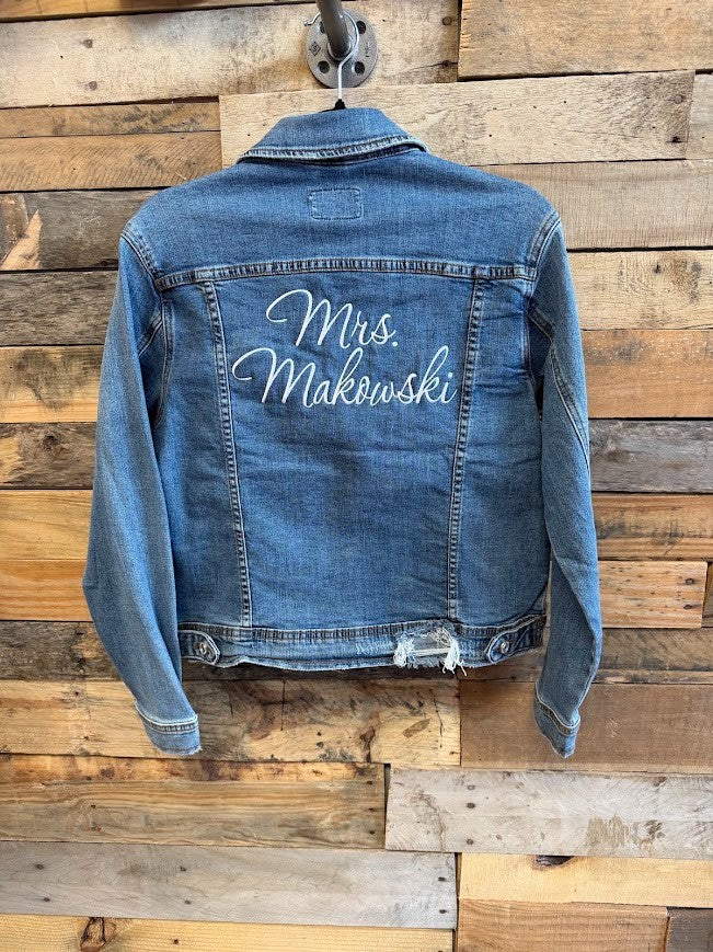 Mrs. "Last Name" embroidered Jean Jacket|9501