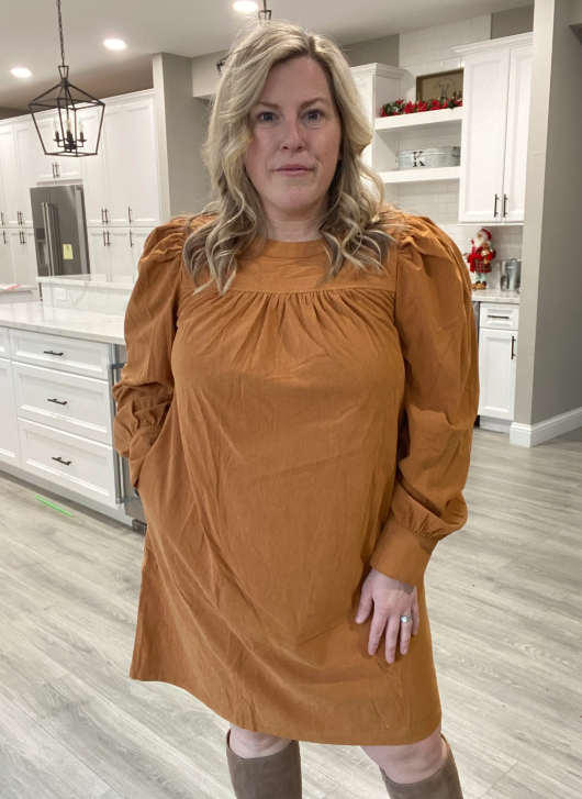 Caramel Puff Sleeve Dress|7899