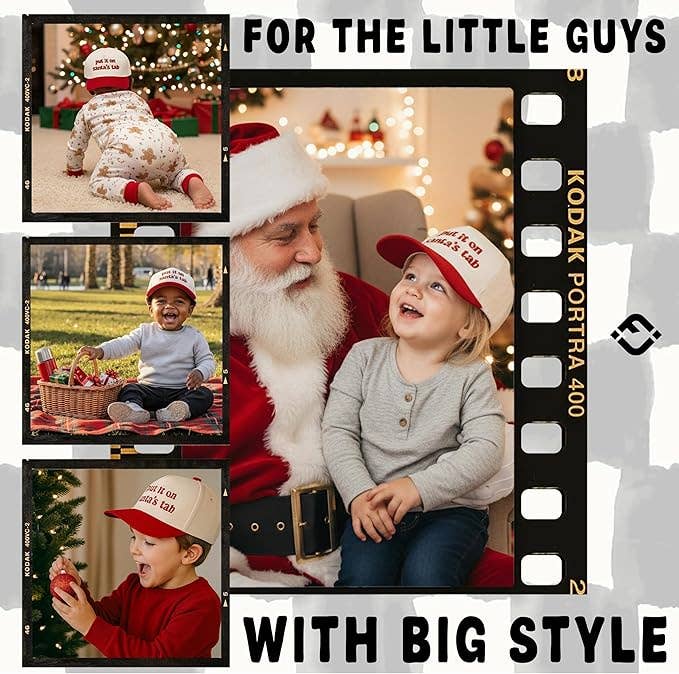 Kids/Baby 2 Tone Cap: Put It On Santa's Tab Red/Beige
