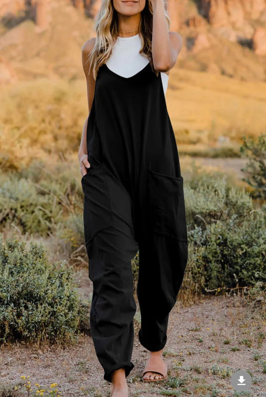 V-Neck Sleeveless Jumpsuit w/ Pockets|7298