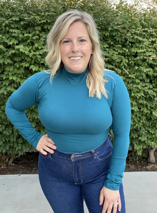 Turtleneck Bodysuit - teal|8156