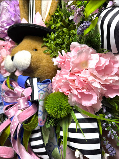 DLX TOP HAT BUNNY FLORAL WREATH|8976
