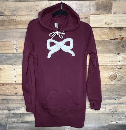 Maroon Long Tunic Hoodie with Chenille Bow|8638