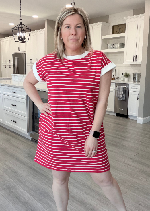 Contrast Trim Striped T-Shirt Dress- Simply Kane Boutique|9026
