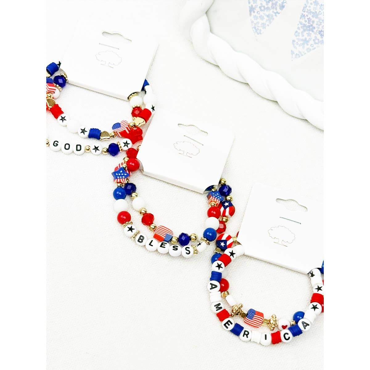 GOD BLESS AMERICA Mix Beaded Stretch USA Bracelet