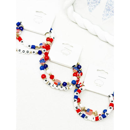 GOD BLESS AMERICA Mix Beaded Stretch USA Bracelet