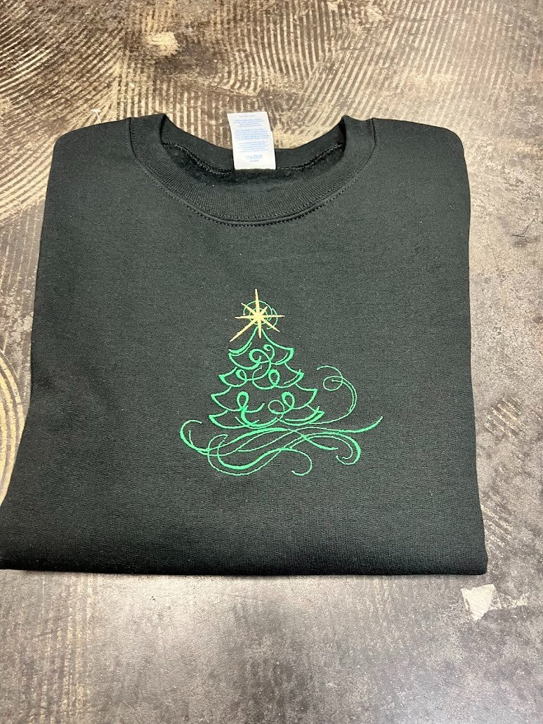 Embroidered Swirl Tree Crewneck-Small|8141