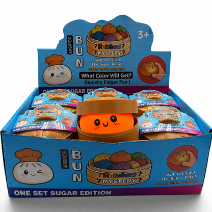 Rainbow Mystery Neon Bun Squishy Toy – 12ct Kawaii Sensory