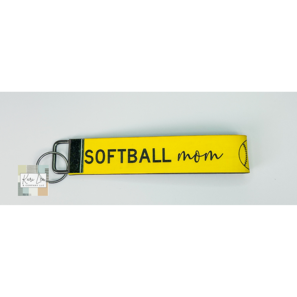 Leather Wristlet - Softball Mom (Yellow)|8430