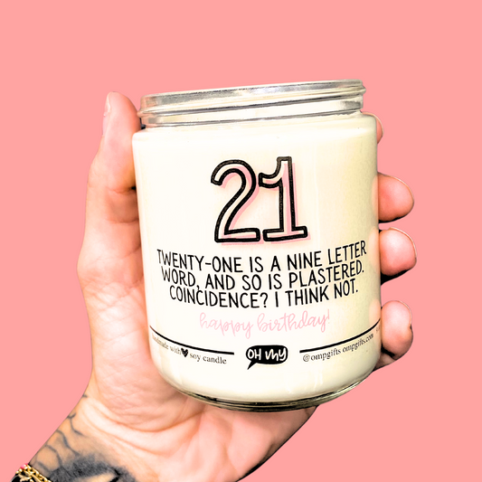 "21 & Plastered" Funny Birthday Candle