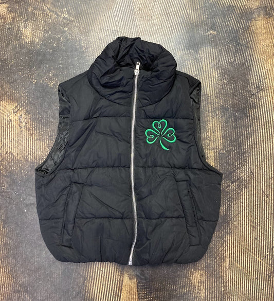 Black Vest with Green Shamrock and Irish on back|3765