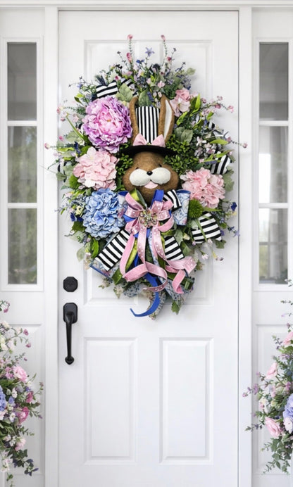 DLX TOP HAT BUNNY FLORAL WREATH|8969