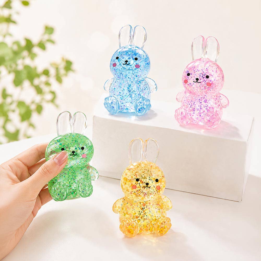 12PCS - Glitter Bunny Squeeze Squishy Stress Relief Toy