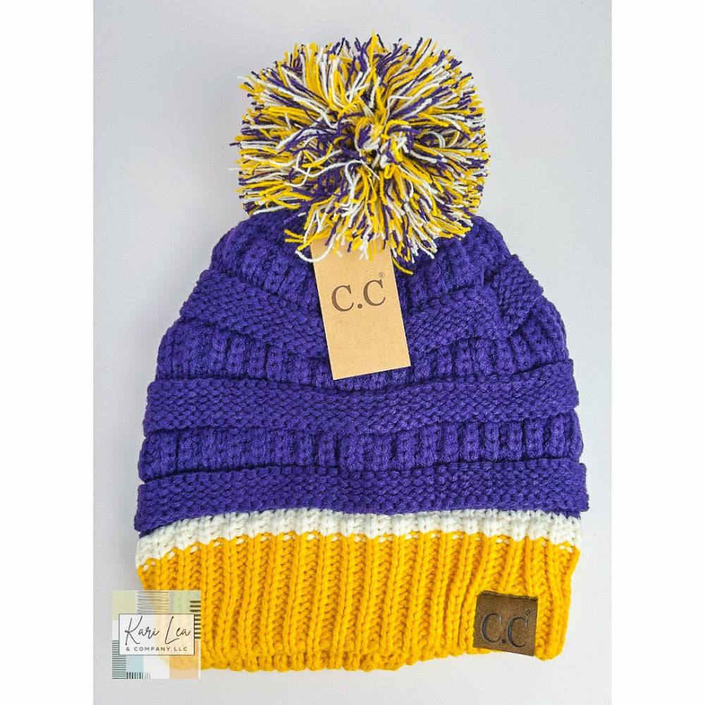 School Spirit Beanie - Purple/Gold/White|8169